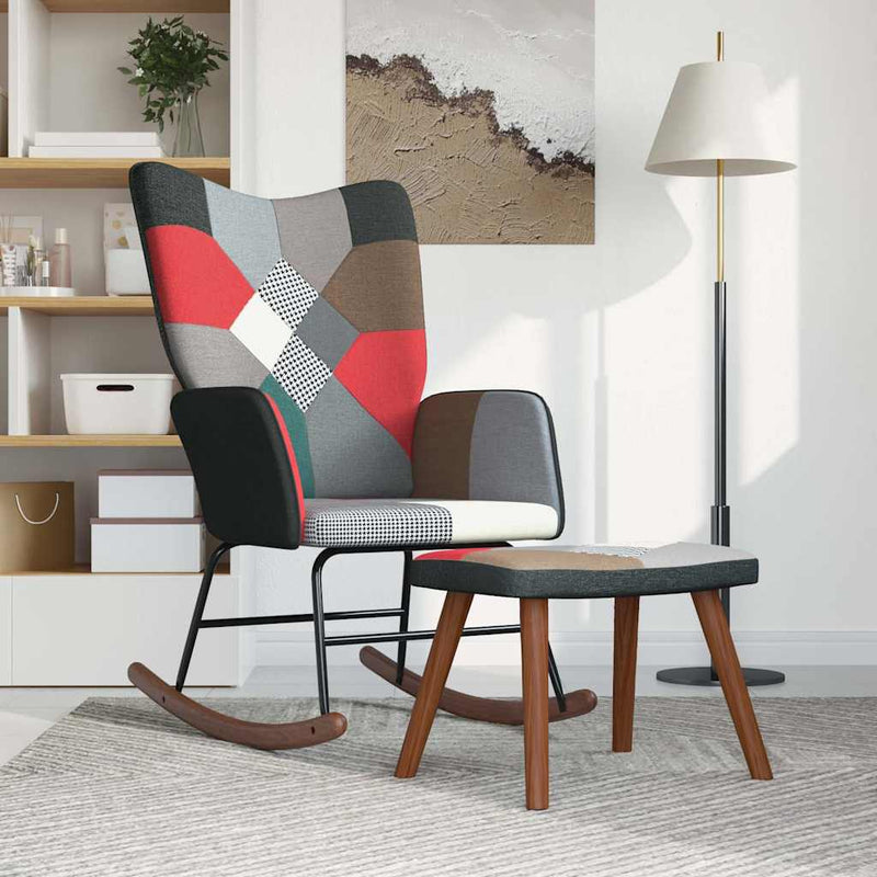 Scaun balansoar cu taburet, material textil, petice