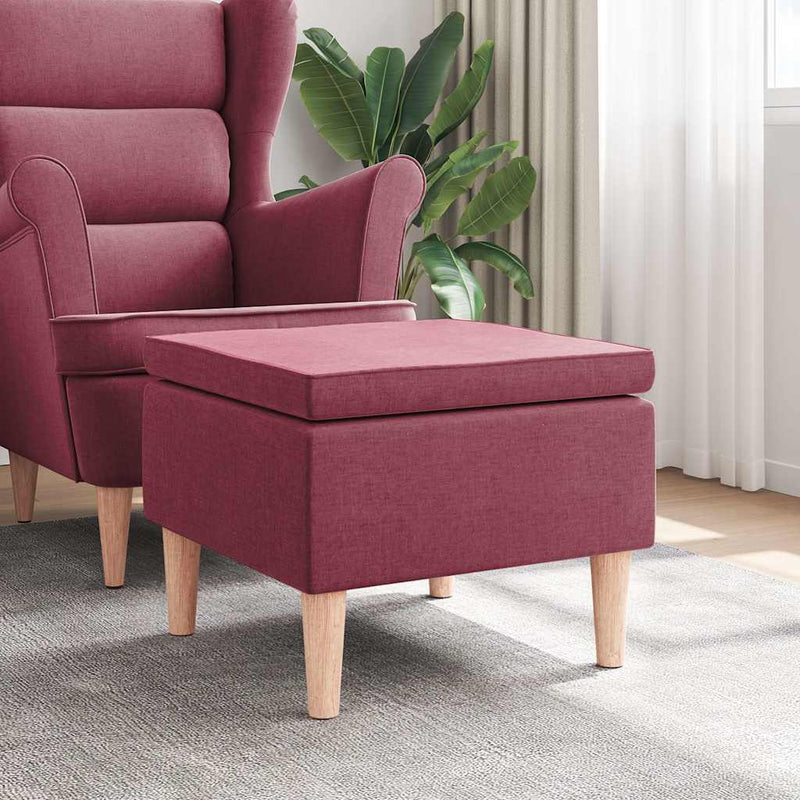 Scaun cu picioare din lemn, roșu vin, material textil