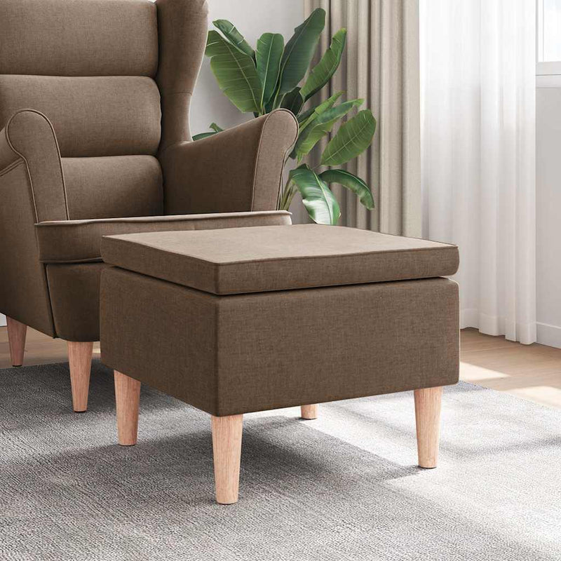 Scaun cu picioare din lemn, maro, material textil