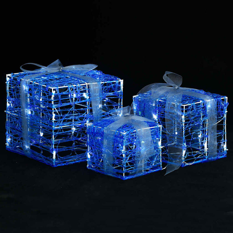 Cutii cadou de Crăciun decorative, 3 buc., alb rece, acril