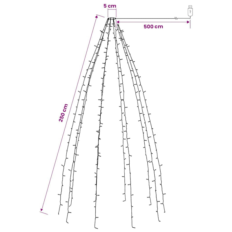 Instalație brad de Crăciun cu 250 LED-uri, alb rece, 250 cm