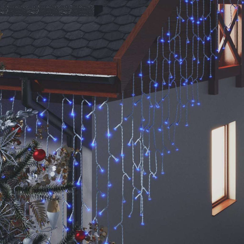 Lumini de perdea tip gheață 400 LED-uri albastru 8 funcții 10 m