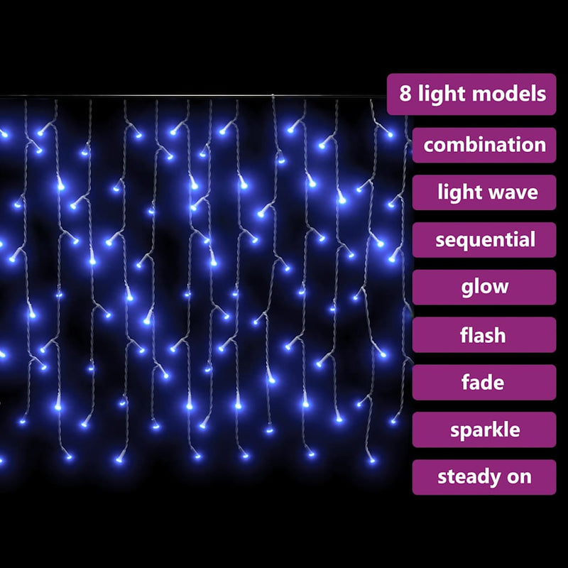 Lumini de perdea tip gheață 400 LED-uri albastru 8 funcții 10 m