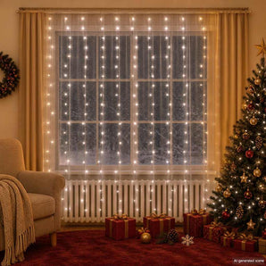 Instalație lumini tip perdea 300 LED alb rece 3x3 m 8 funcții