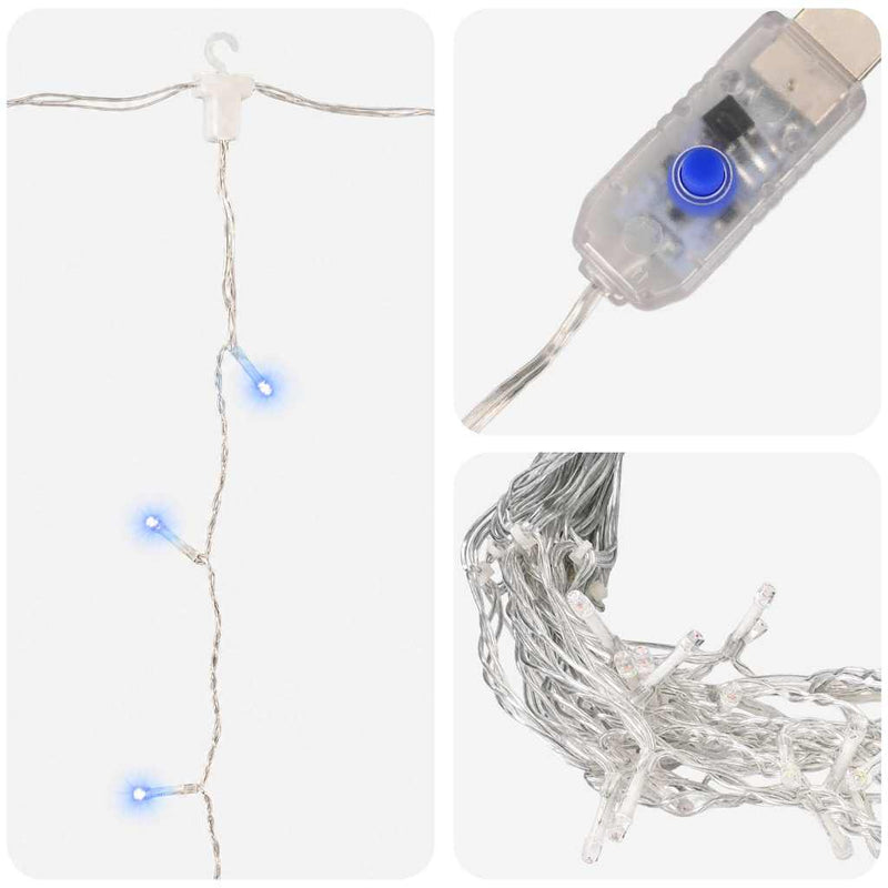 Instalație lumini tip perdea 300 LED albastru 3x3 m 8 funcții