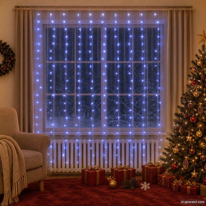 Instalație lumini tip perdea 300 LED albastru 3x3 m 8 funcții