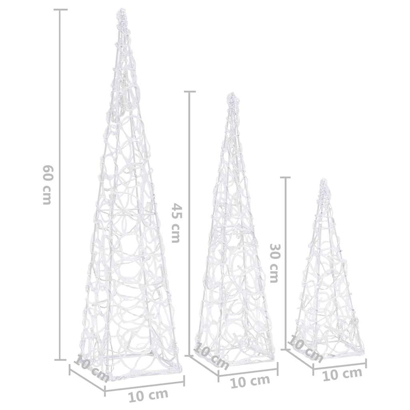 Set conuri decorative cu LED-uri albastru 30/45/60 cm acrilic
