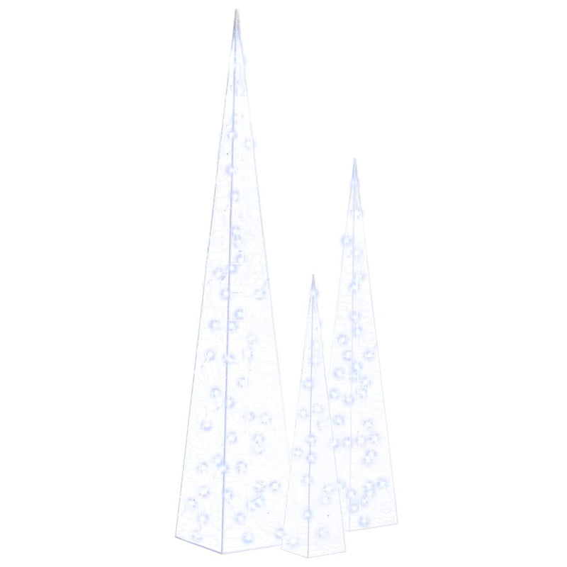 Set conuri decorative cu LED-uri, albastru, 60/90/120 cm, acril