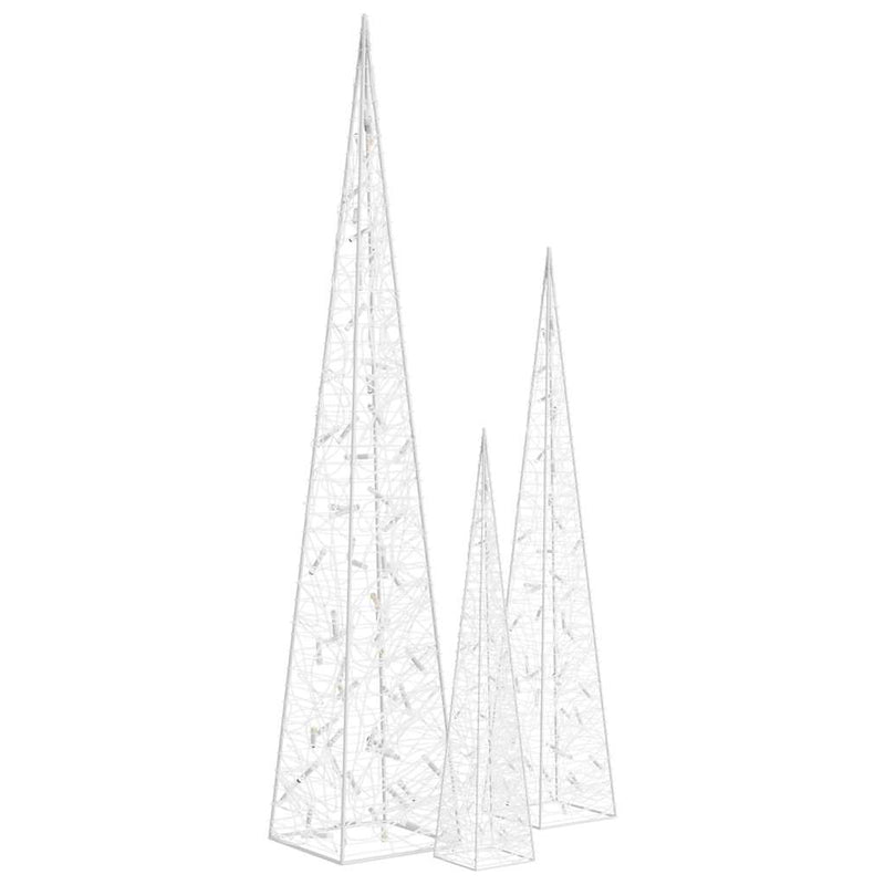 Set conuri decorative cu LED-uri, albastru, 60/90/120 cm, acril