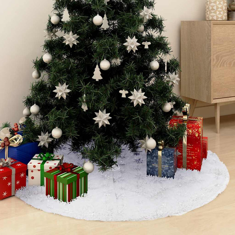 Fustă de lux pentru brad de Crăciun, albă, 122 cm, blană artificială