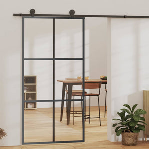 Ușă glisantă, negru, 102x205 cm, sticlă ESG și aluminiu