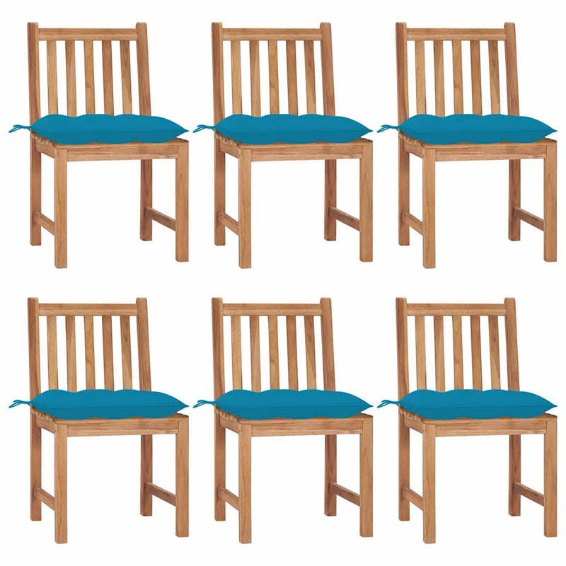 Scaune grădină cu perne, 6 buc, lemn masiv tec