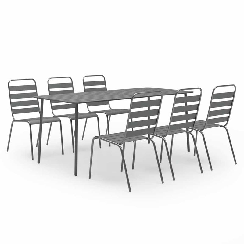 Set mobilier pentru grădină, 7 piese, gri închis, oțel