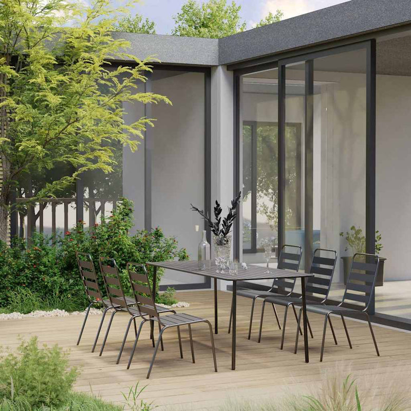 Set mobilier pentru grădină, 7 piese, gri închis, oțel