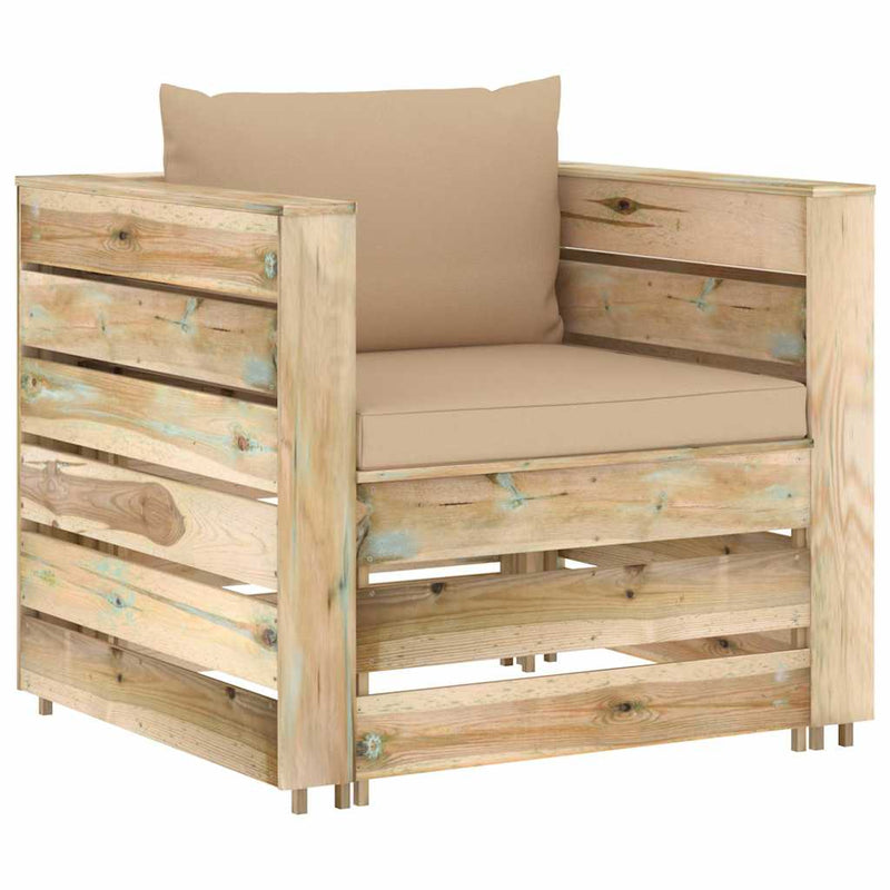 Set mobilier grădină, 2 piese, cu perne, verde, lemn impregnat