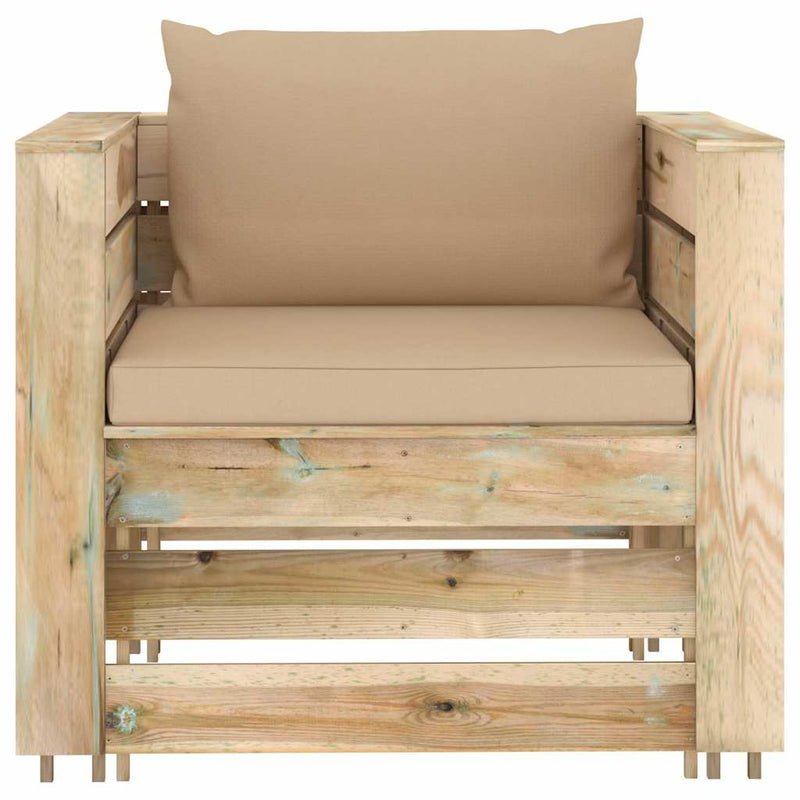 Set mobilier grădină, 2 piese, cu perne, verde, lemn impregnat