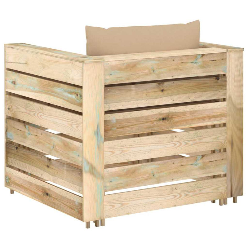 Set mobilier grădină, 2 piese, cu perne, verde, lemn impregnat