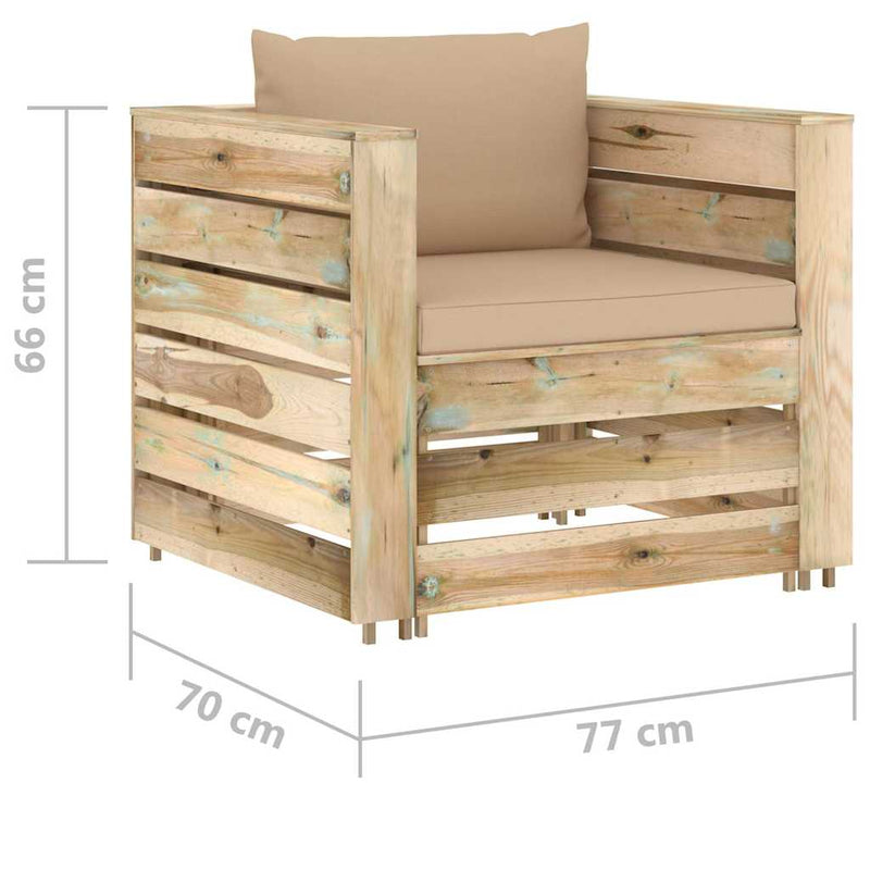 Set mobilier grădină, 2 piese, cu perne, verde, lemn impregnat