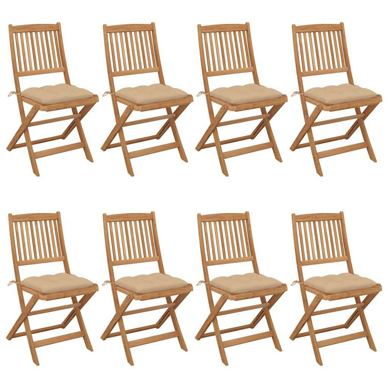 Scaune pliante 8 buc cu perne din lemn masiv de salcâm
