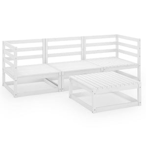 Set mobilier de grădină, 4 piese, alb, lemn masiv de pin