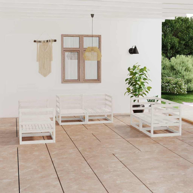 Set mobilier de grădină, 6 piese, alb, lemn masiv de pin
