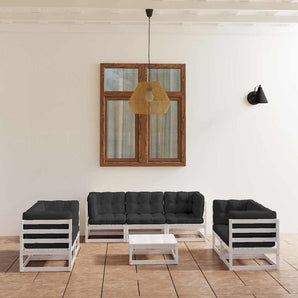 Set mobilier de grădină cu perne, 8 piese, lemn masiv de pin