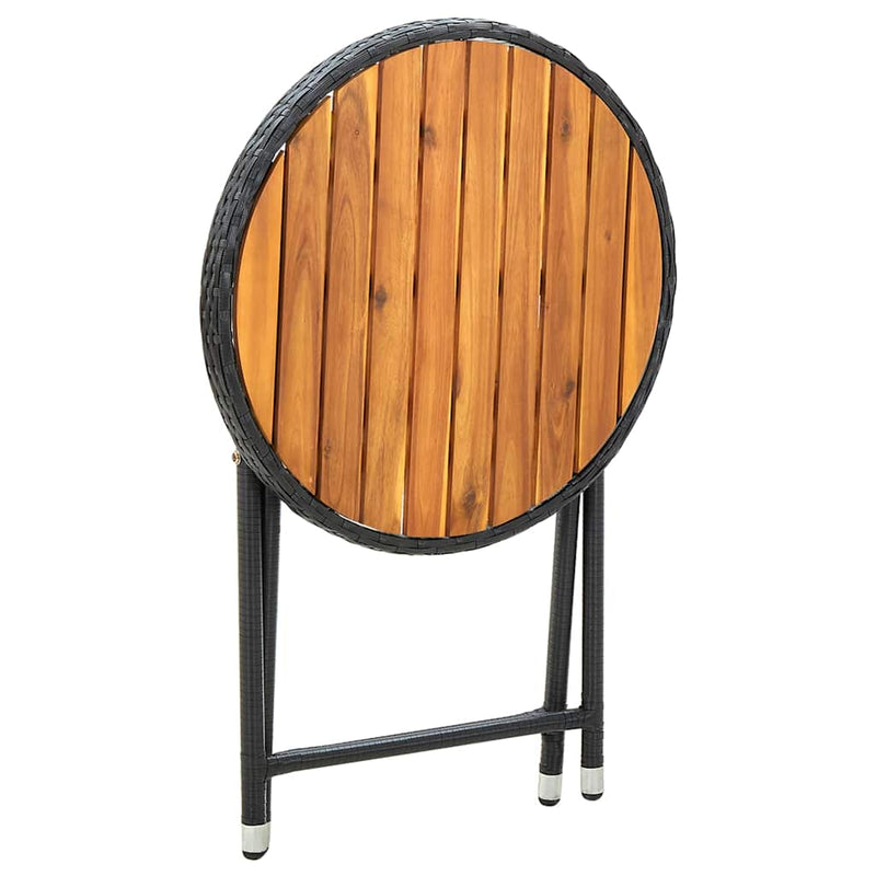 Masă de ceai, negru, 60 cm, poliratan și lemn masiv de acacia