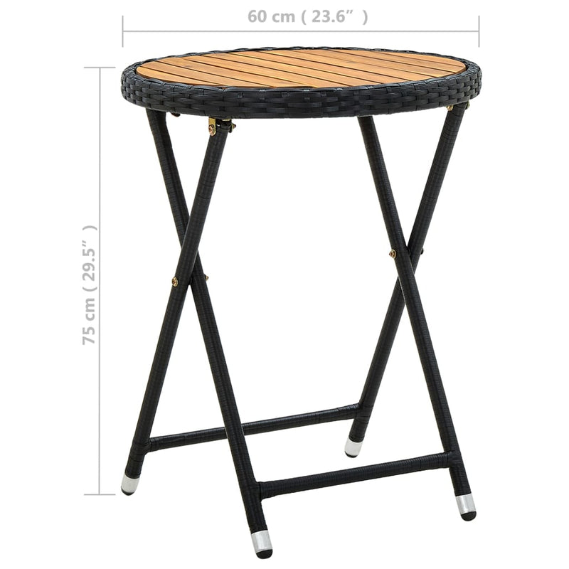 Masă de ceai, negru, 60 cm, poliratan și lemn masiv de acacia