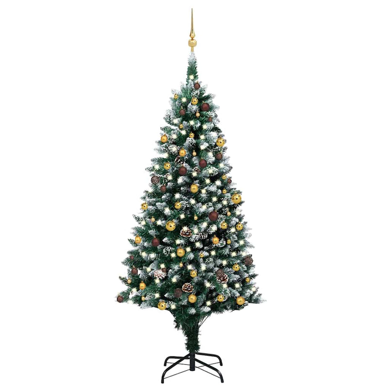 Brad Crăciun artificial cu LED-uri/globuri/conuri pin, 240 cm