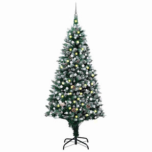 Brad Crăciun artificial cu LED-uri/globuri/conuri pin, 240 cm