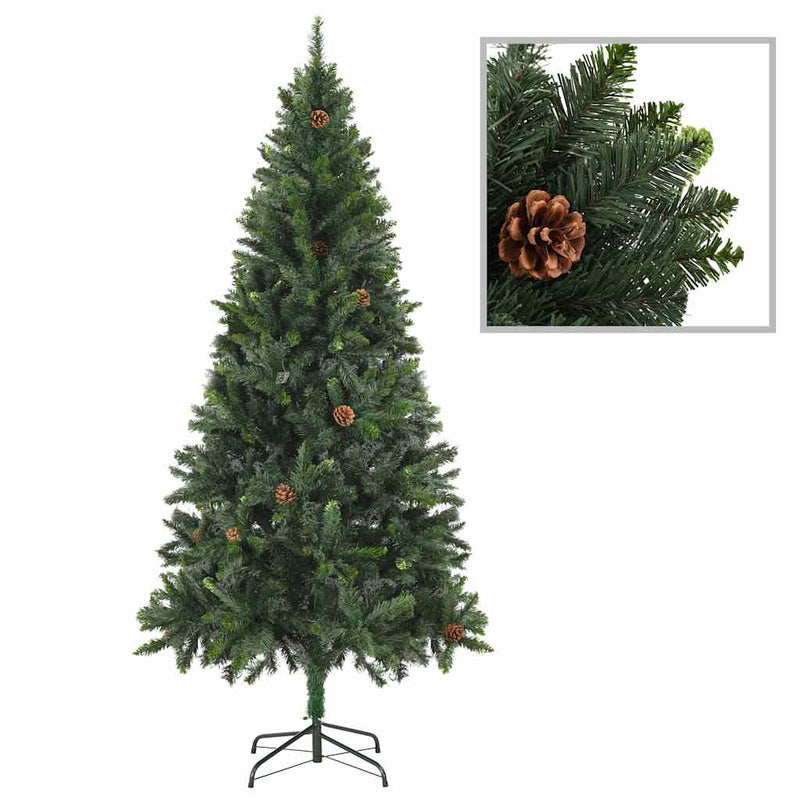 Brad Crăciun artificial pre-iluminat globuri/conuri pin 210 cm