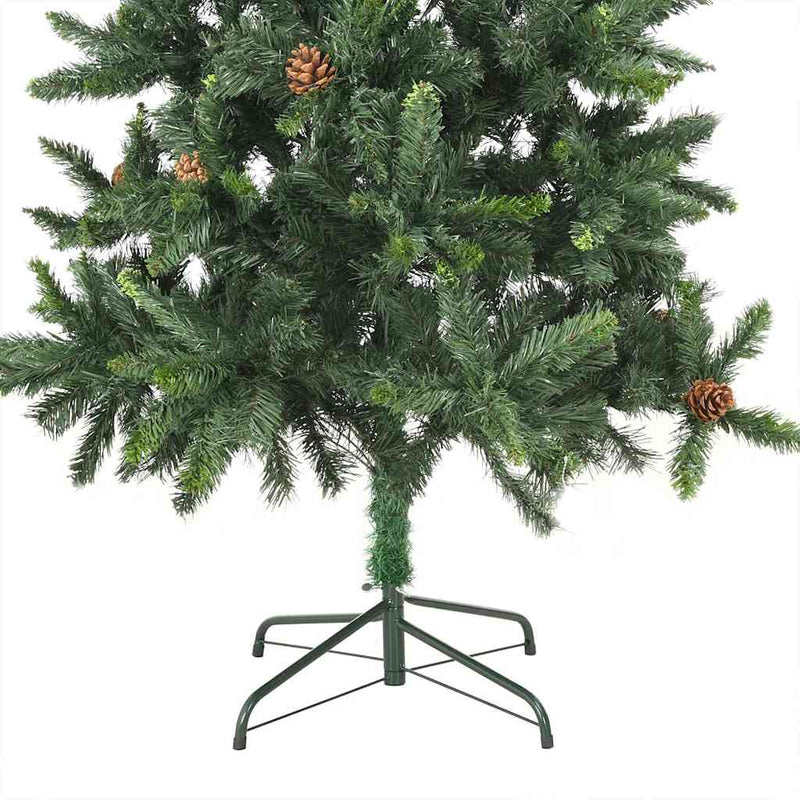 Brad Crăciun artificial pre-iluminat globuri/conuri pin 210 cm