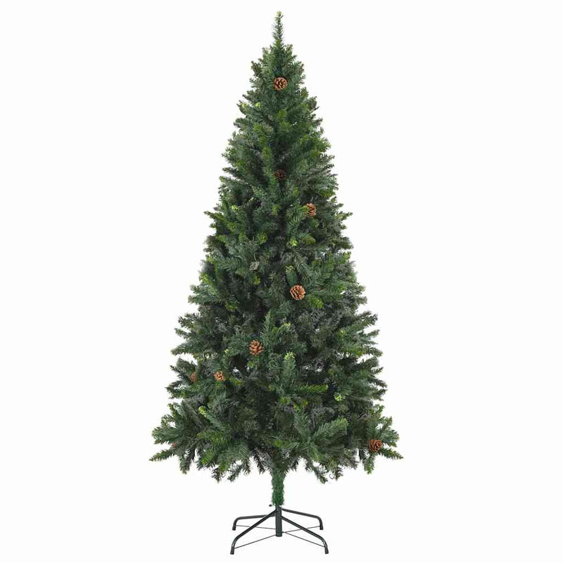 Brad Crăciun artificial pre-iluminat globuri/conuri pin, 180 cm