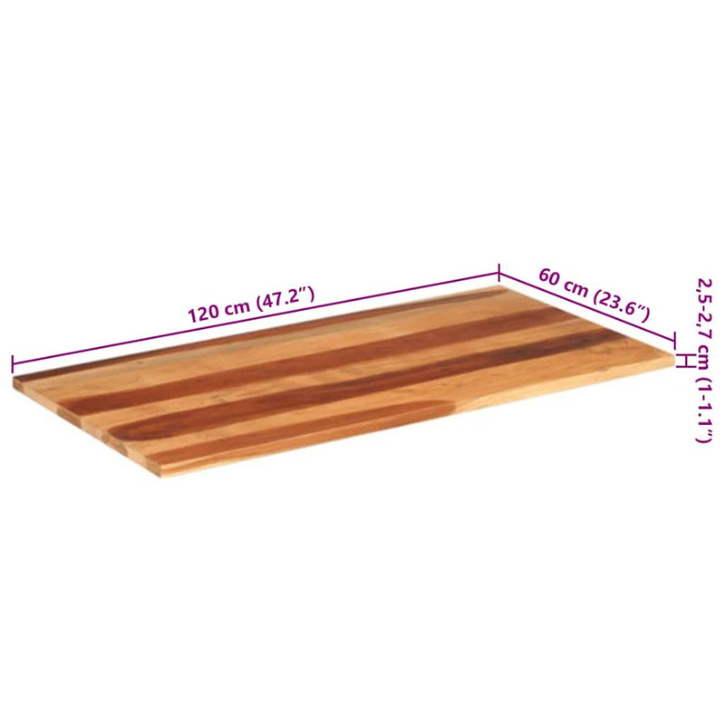 Blat de masă, 120x60x(2,5-2,7) cm, lemn masiv acacia