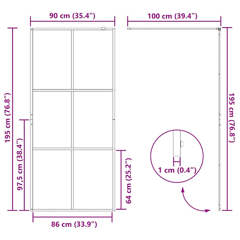 Paravan de duș walk-in negru 90x195 cm sticlă ESG transparentă