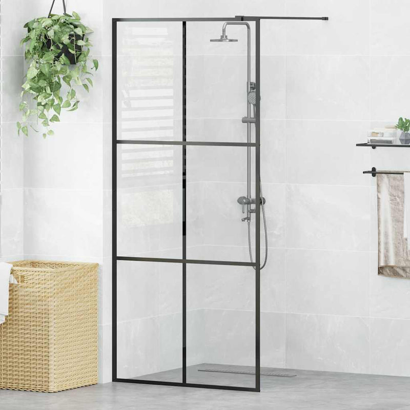 Paravan de duș walk-in negru 90x195 cm sticlă ESG transparentă