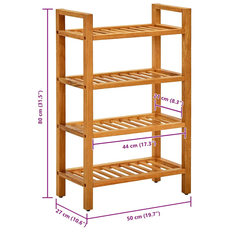 Pantofar cu 4 rafturi, 50x27x80 cm, lemn masiv de stejar