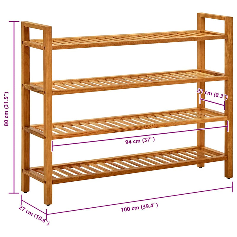 Pantofar cu 4 rafturi, 100x27x80 cm, lemn masiv de stejar