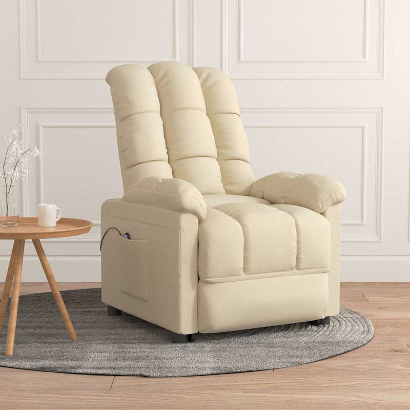 Fotoliu rabatabil electric, crem, material textil