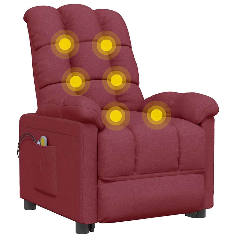 Fotoliu de masaj electric rabatabil, roșu vin, textil