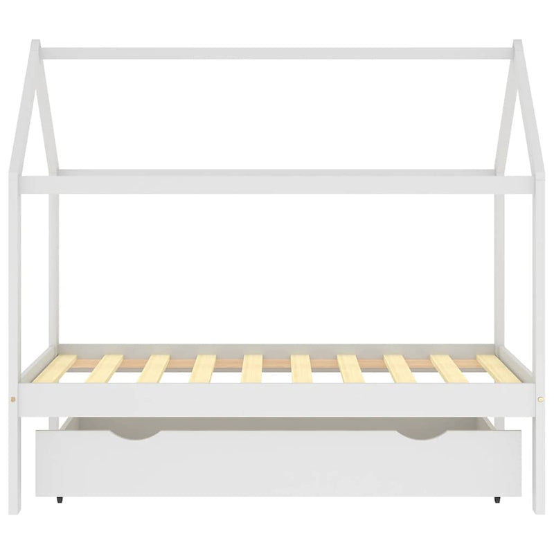 Cadru pat de copii cu un sertar, alb, 80x160 cm, lemn masiv pin