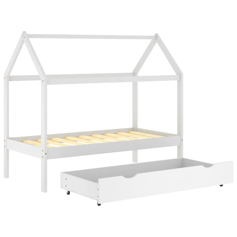 Cadru pat de copii cu un sertar, alb, 80x160 cm, lemn masiv pin