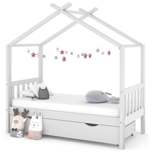 Cadru pat de copii cu un sertar, alb, 80x160 cm, lemn masiv pin