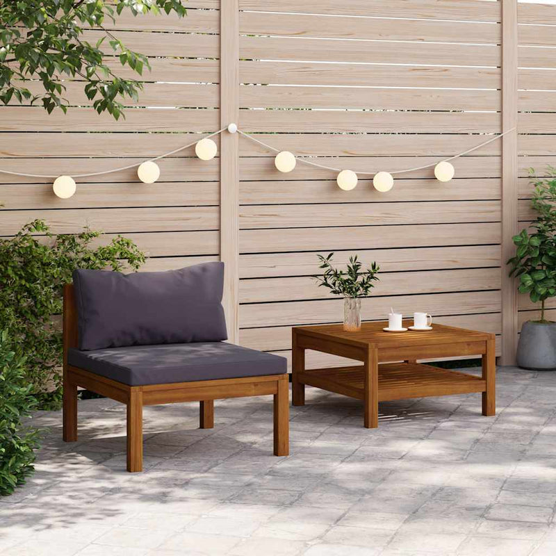 Set canapea de grădină, 2 piese, perne gri închis, lemn acacia