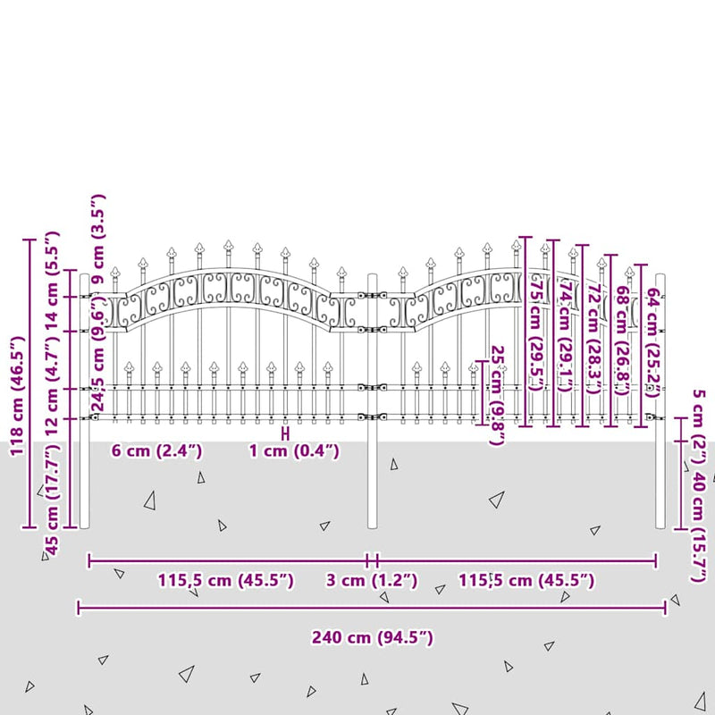 Gard de Grădină KAMPEN 240 x 115 cm Oțel vopsit în pulbere