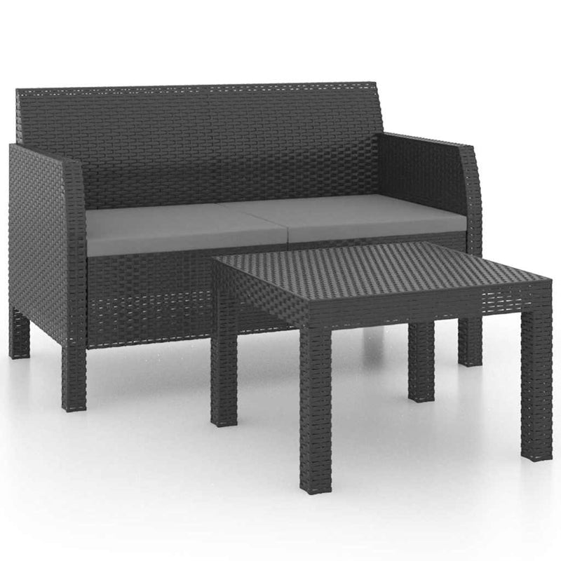 Set mobilier de grădină cu perne, 2 piese, antracit, PP ratan