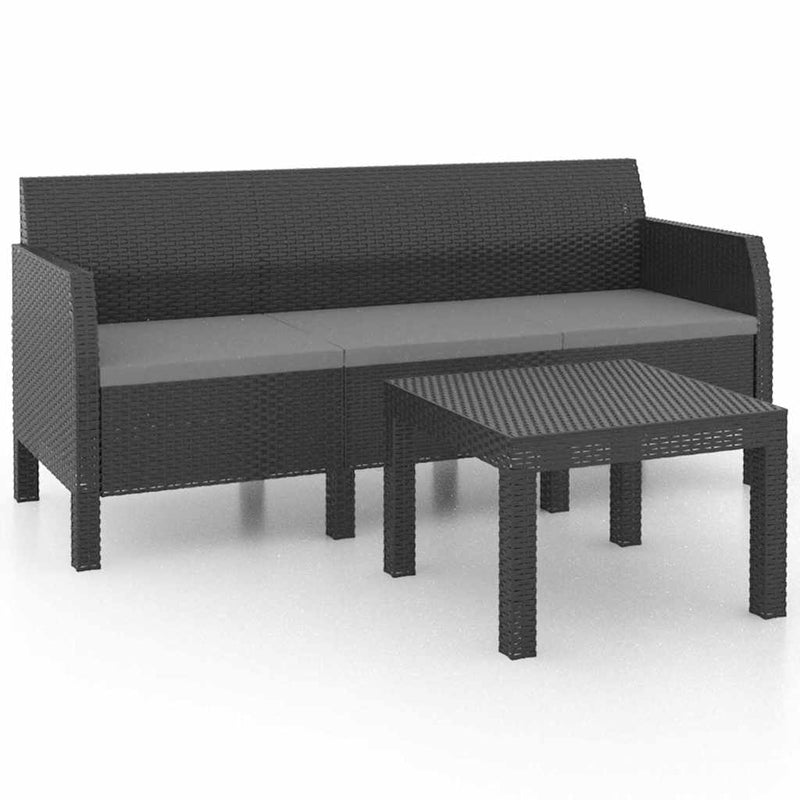 Set mobilier de grădină cu perne, 2 piese, antracit, PP ratan