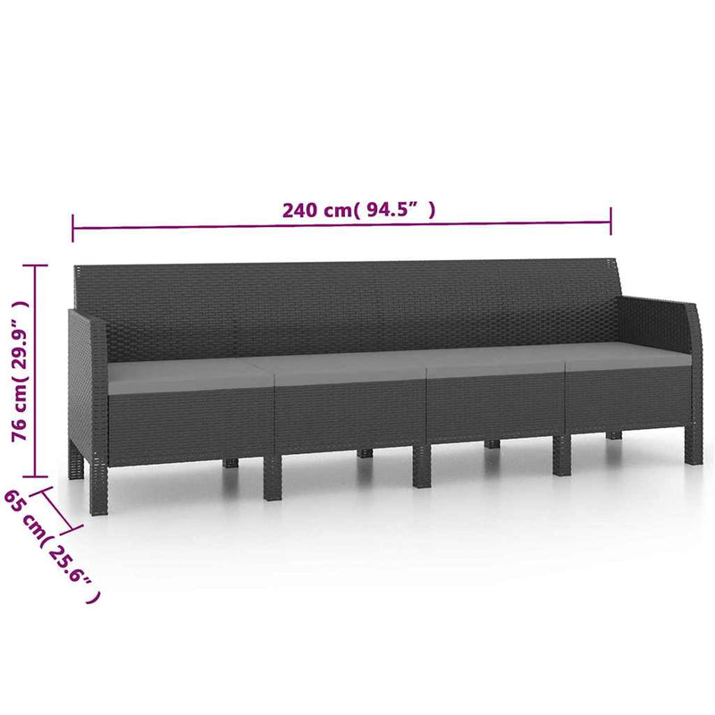 Set mobilier de grădină cu perne, 2 piese, antracit, PP ratan