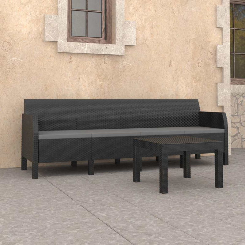 Set mobilier de grădină cu perne, 2 piese, antracit, PP ratan