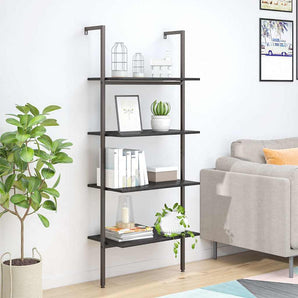Raft sprijinit, cu 4 niveluri, negru, 64x35x152,5 cm